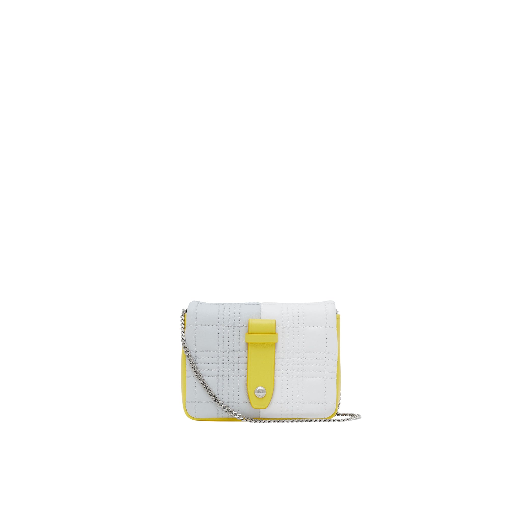 Micro sac Lola matelassé en cuir d'agneau color-block - Grey & White & Yellow