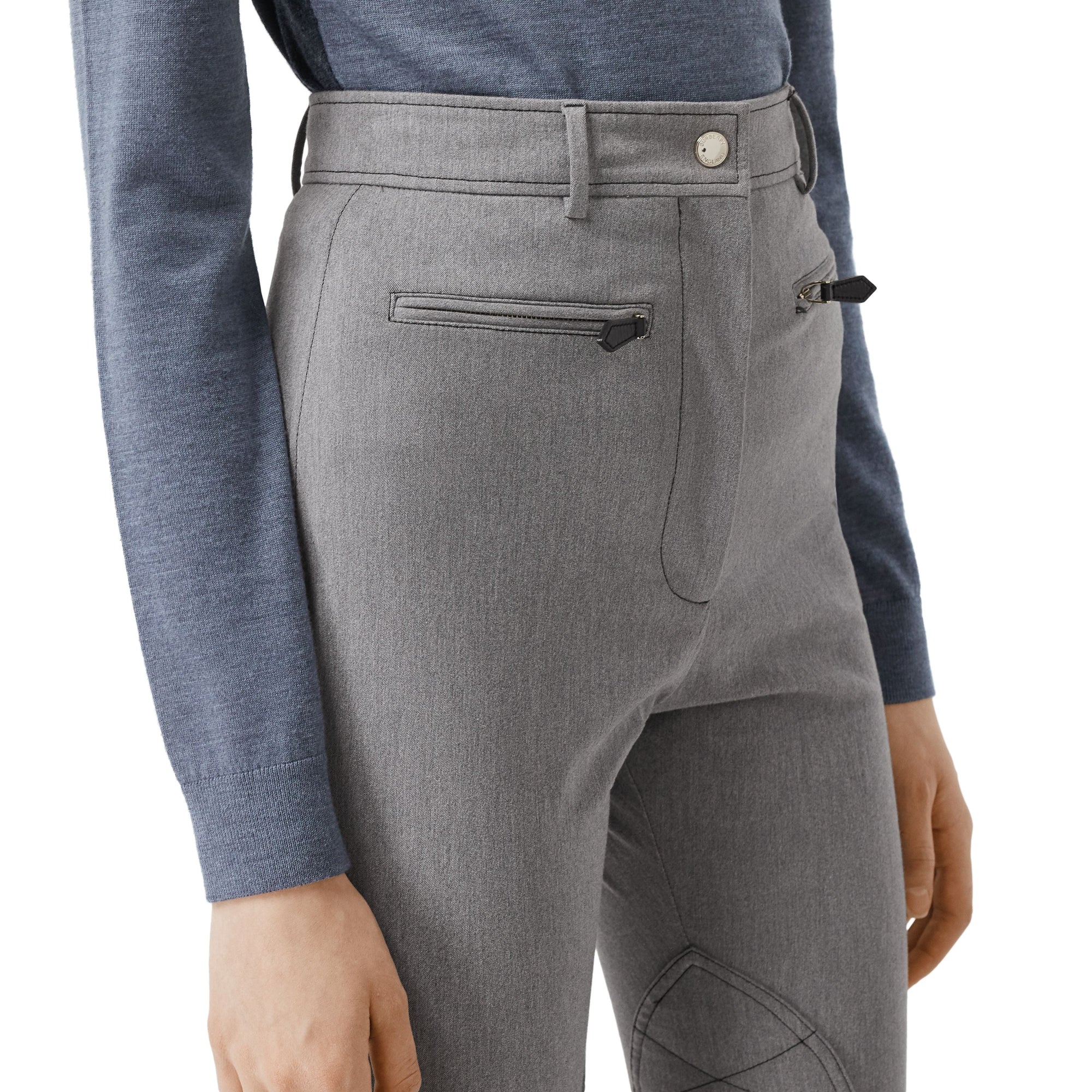 Pantalon en coton stretch mélangé avec zip - Grey Melange