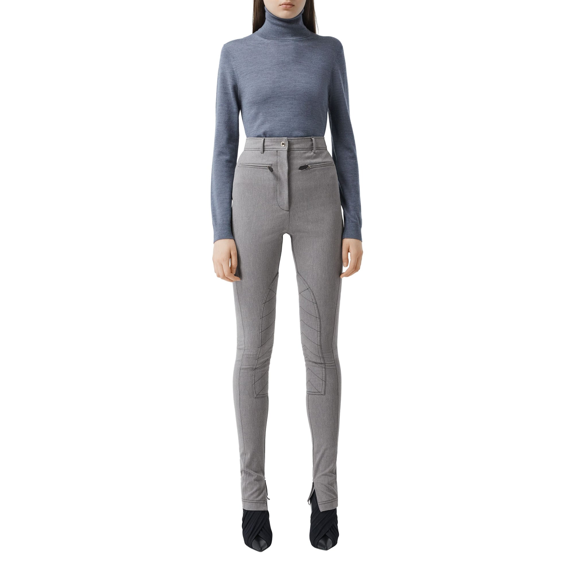 Pantalon en coton stretch mélangé avec zip - Grey Melange
