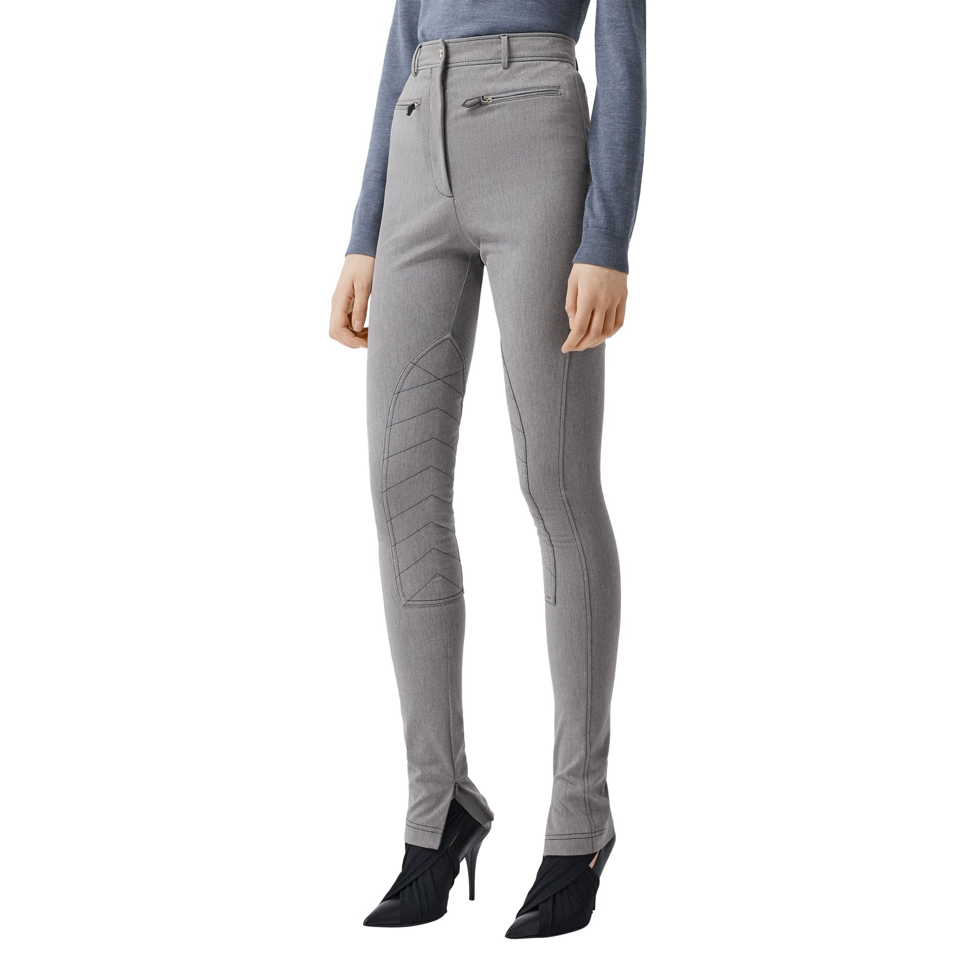 Pantalon en coton stretch mélangé avec zip - Grey Melange