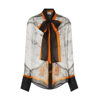 Chemisier à col lavallière en mousseline de soie - Taupe Grey