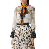 Chemisier à col lavallière en mousseline de soie - Taupe Grey