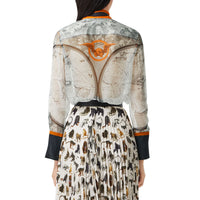 Chemisier à col lavallière en mousseline de soie - Taupe Grey