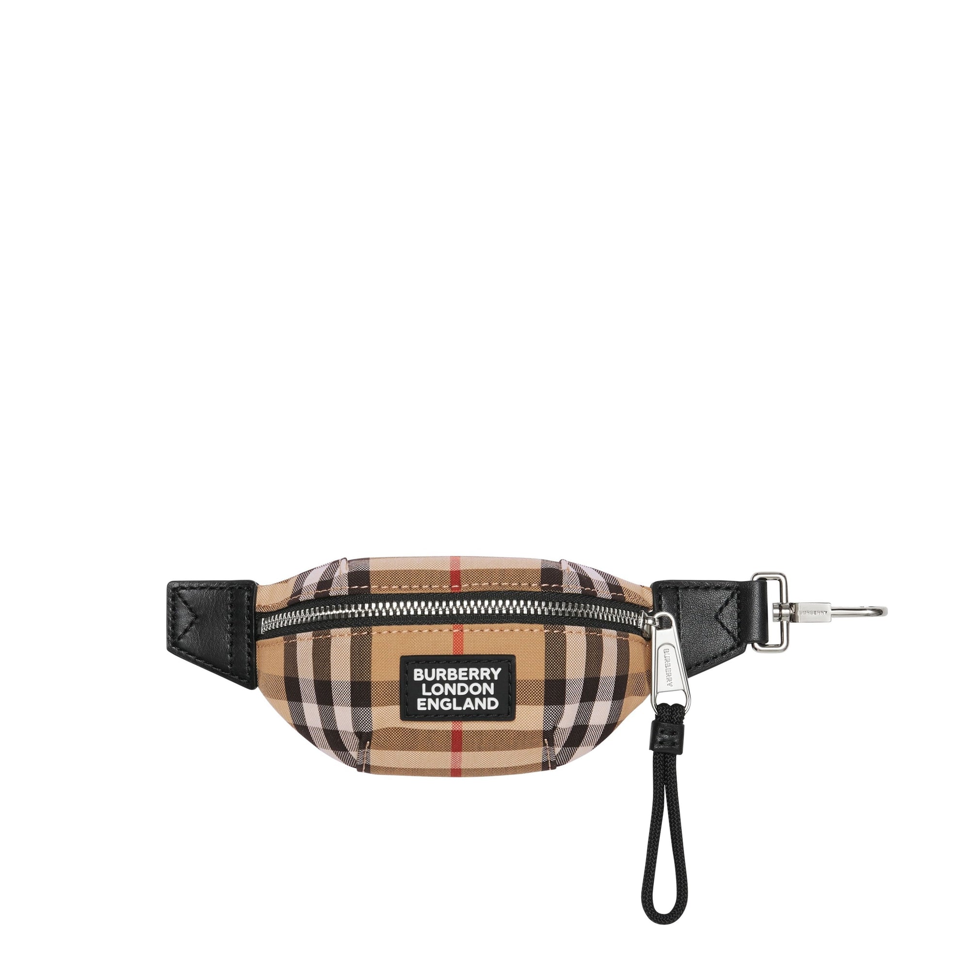 Porte-clés sac banane en cuir à motif check - Archive Beige