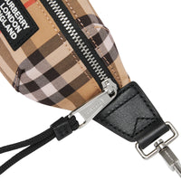 Porte-clés sac banane en cuir à motif check - Archive Beige