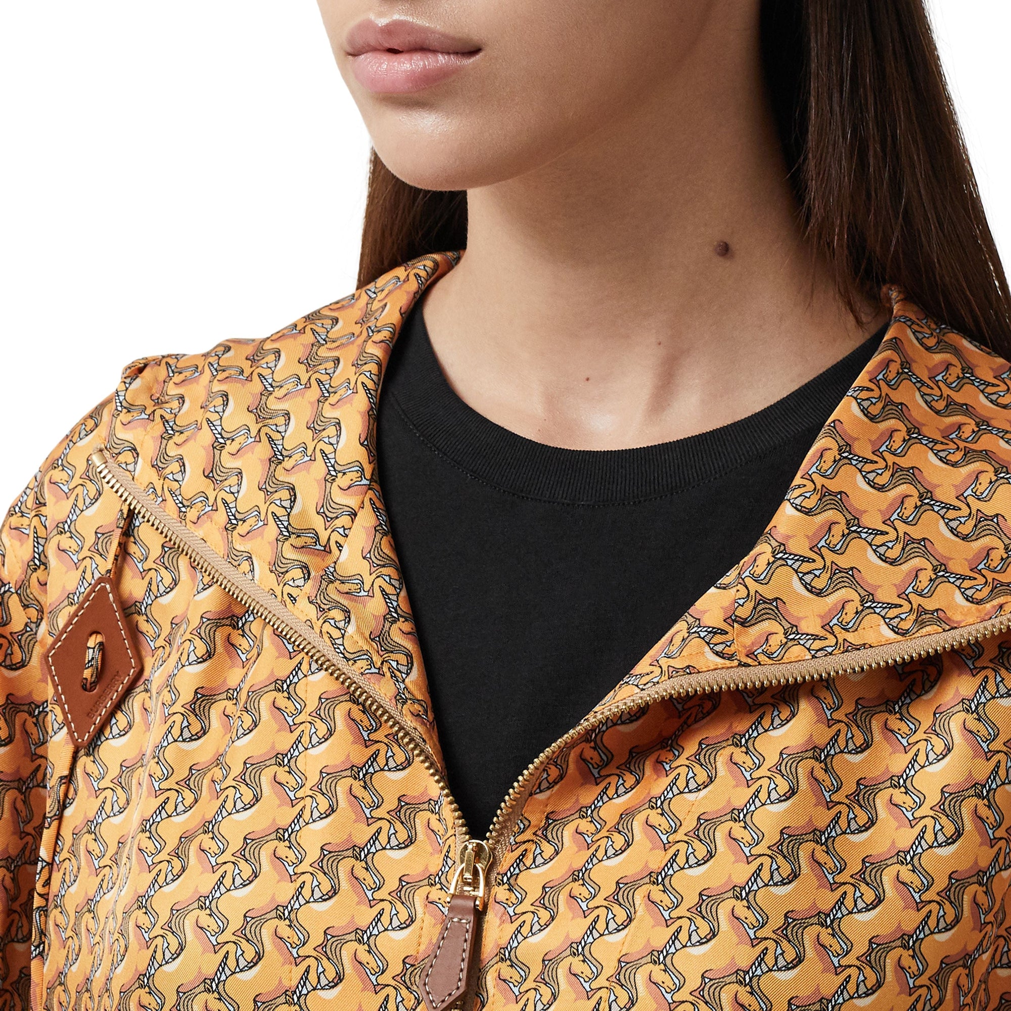 Veste à capuche en sergé de soie à imprimé licorne - Bright Melon