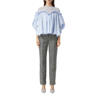 Chemisier rayé à manches bouffantes en coton et jersey - Pale Blue Stripe