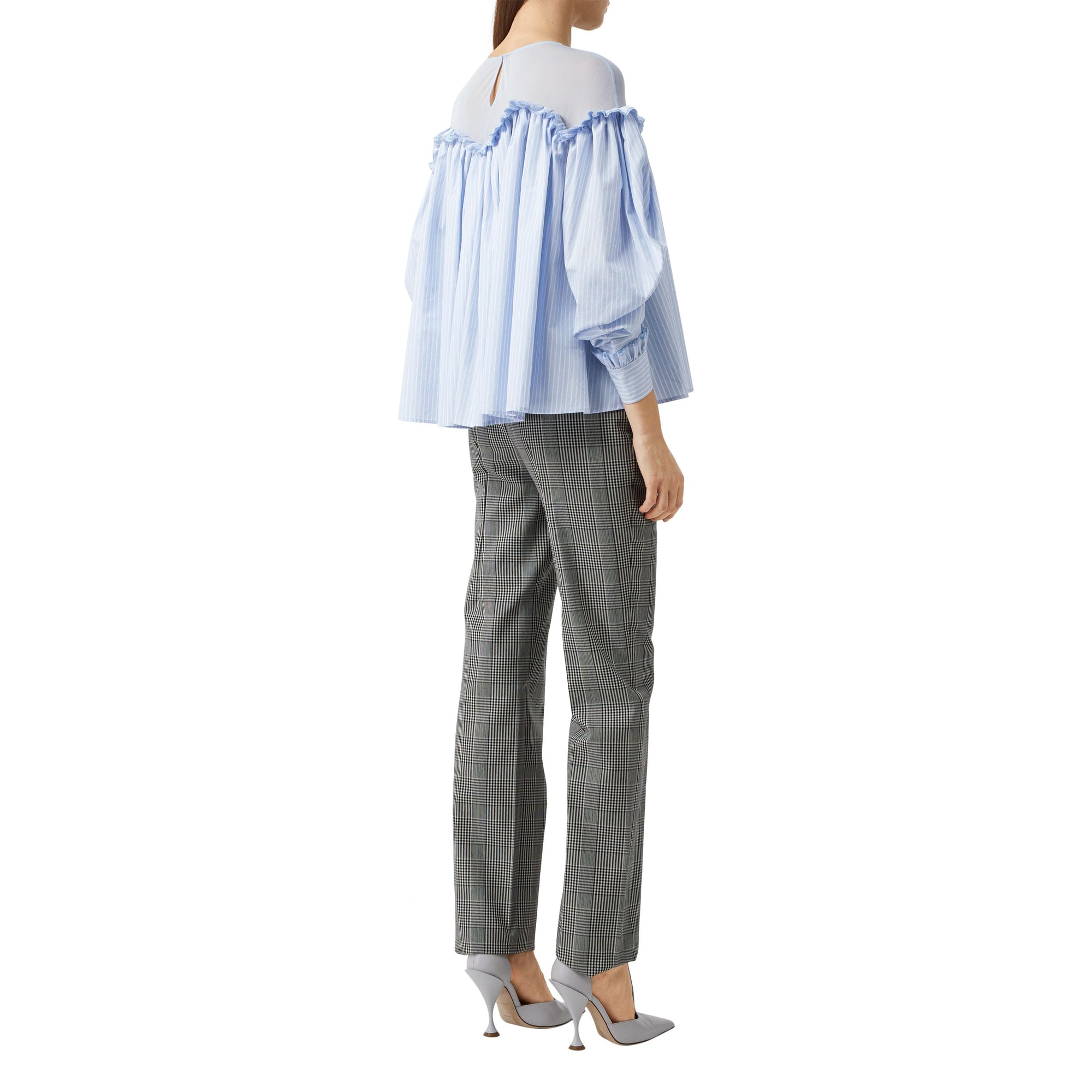 Chemisier rayé à manches bouffantes en coton et jersey - Pale Blue Stripe