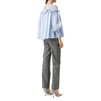 Chemisier rayé à manches bouffantes - Pale Blue Stripe