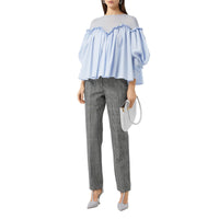 Chemisier rayé à manches bouffantes en coton et jersey - Pale Blue Stripe