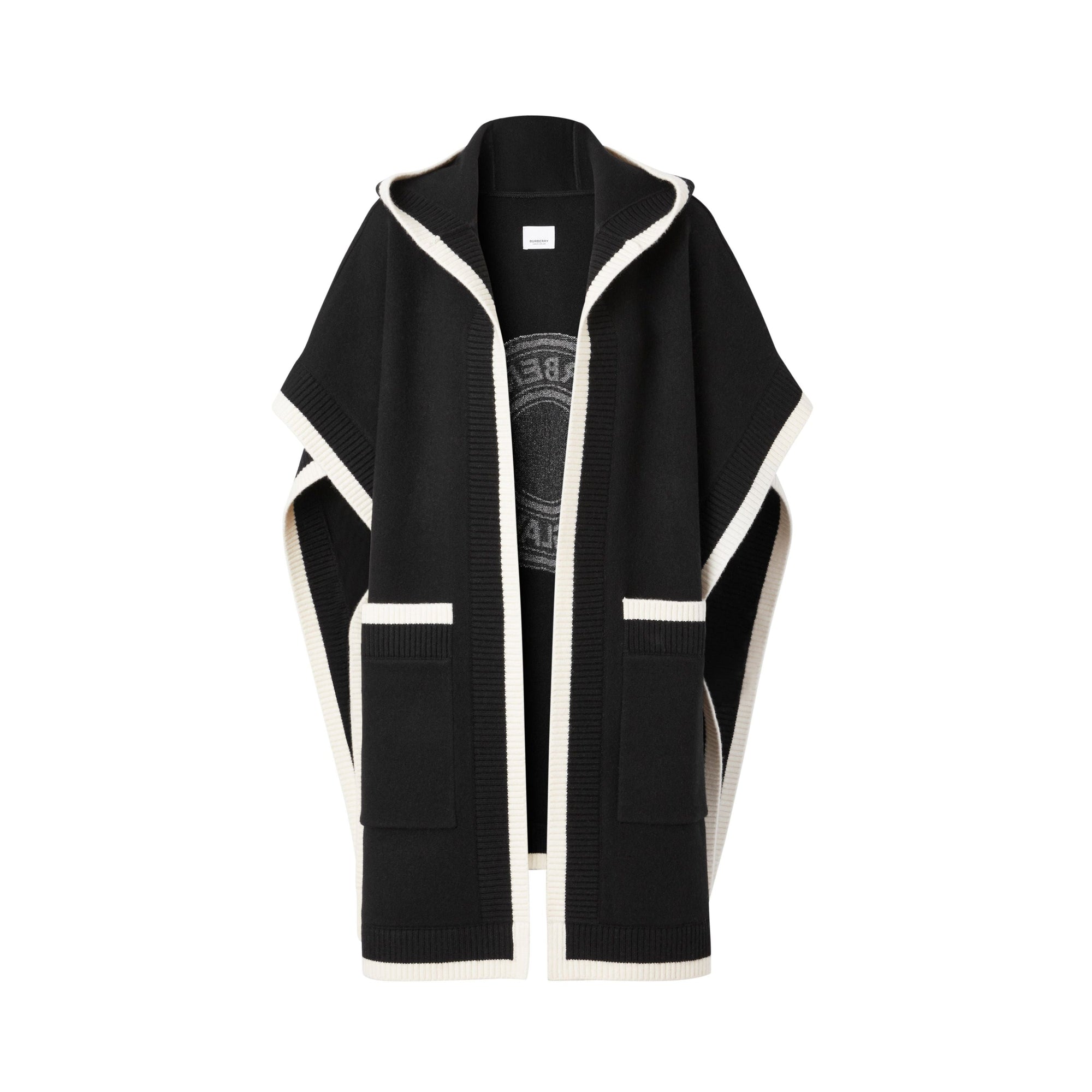 Cape à capuche en laine et cachemire - Black