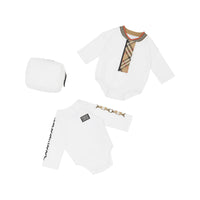 Coffret cadeau deux pièces pour bébé en coton avec Check - White