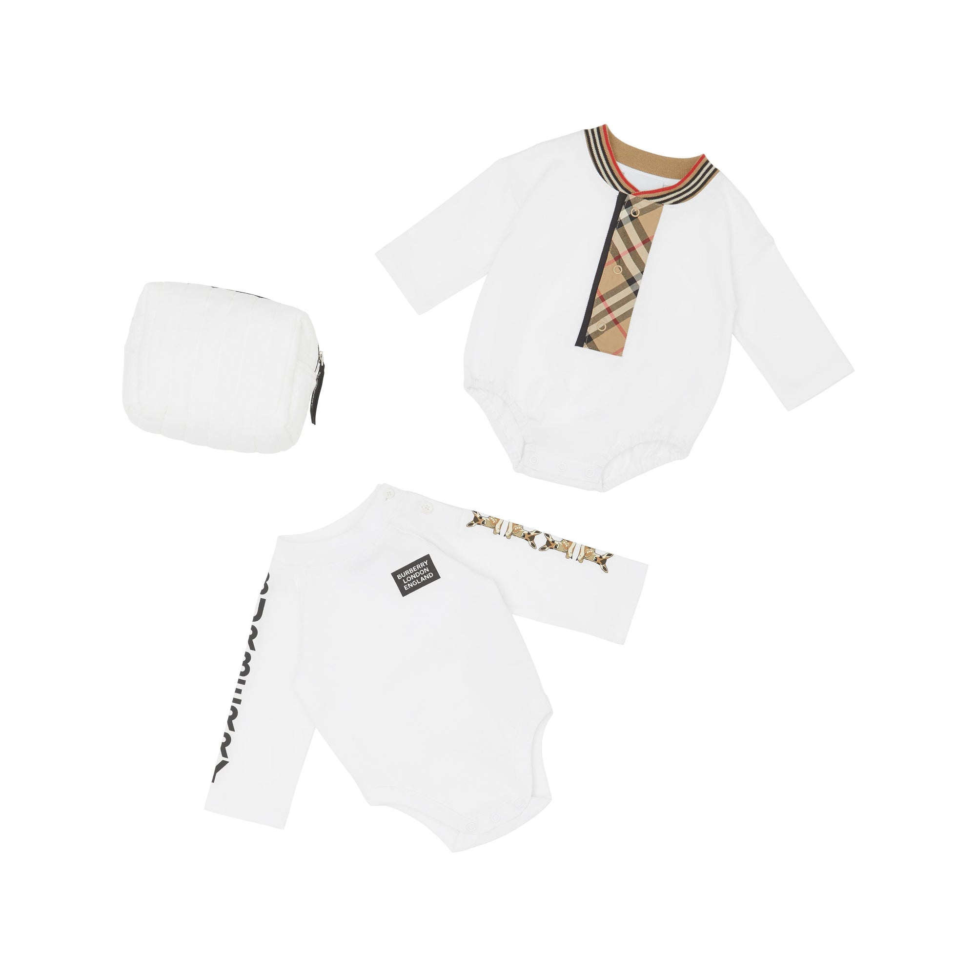 Coffret cadeau deux pièces pour bébé en coton avec Check - White