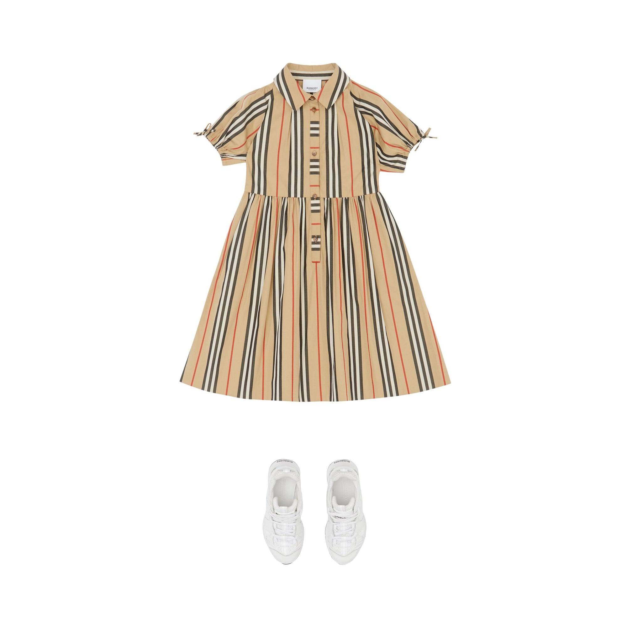 Robe en popeline de coton à rayures iconiques - Archive Beige