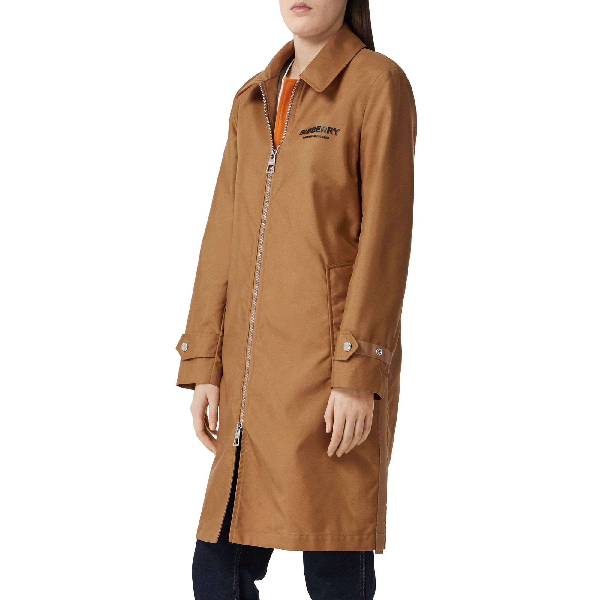 Manteau en toile technique avec logo appliqué - Camel