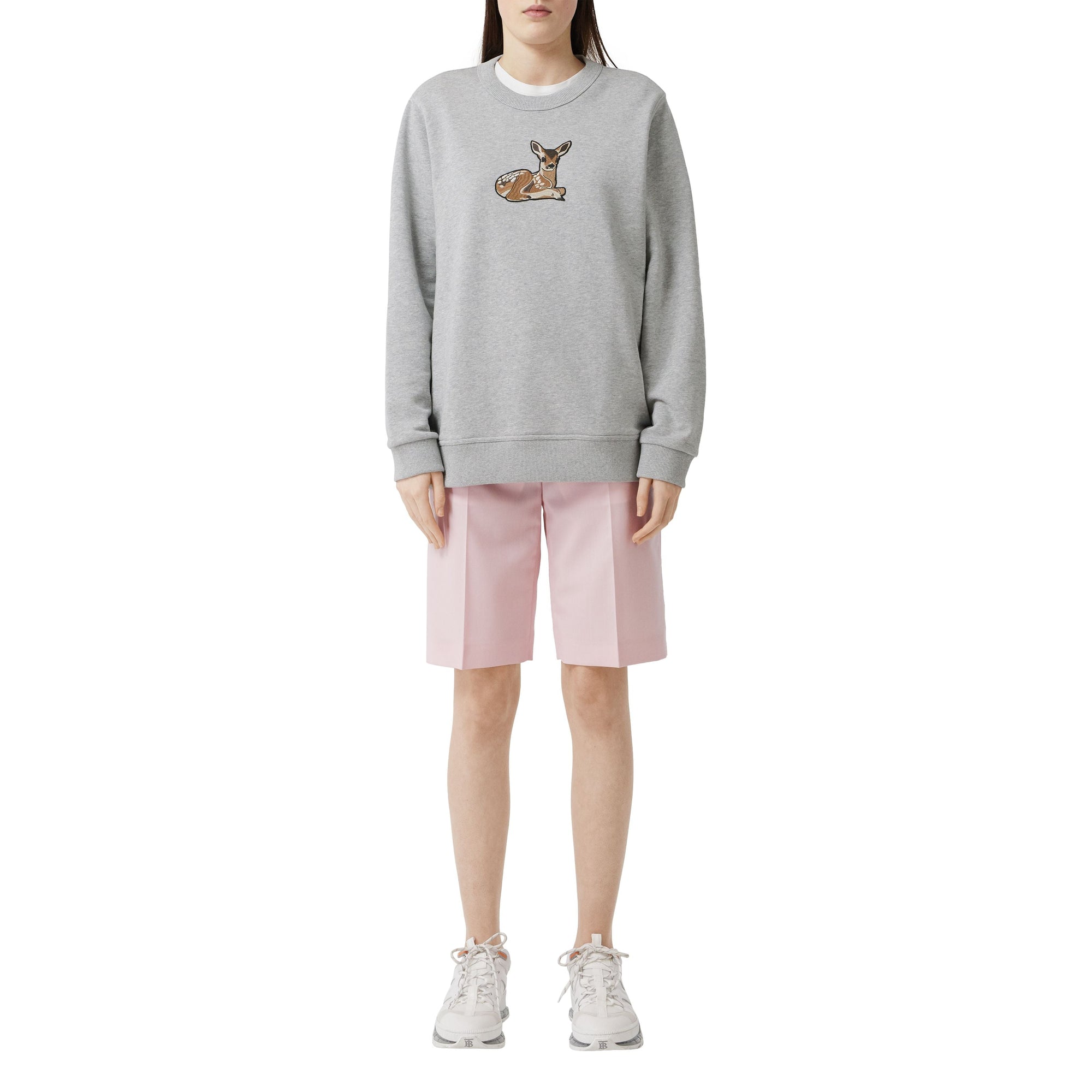 Sweat-shirt oversize en coton à motif daim - Pale Grey Melange