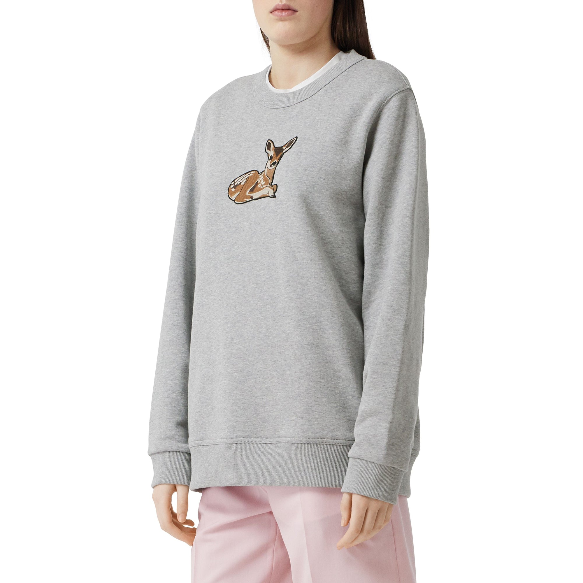 Sweat-shirt oversize en coton à motif daim - Pale Grey Melange