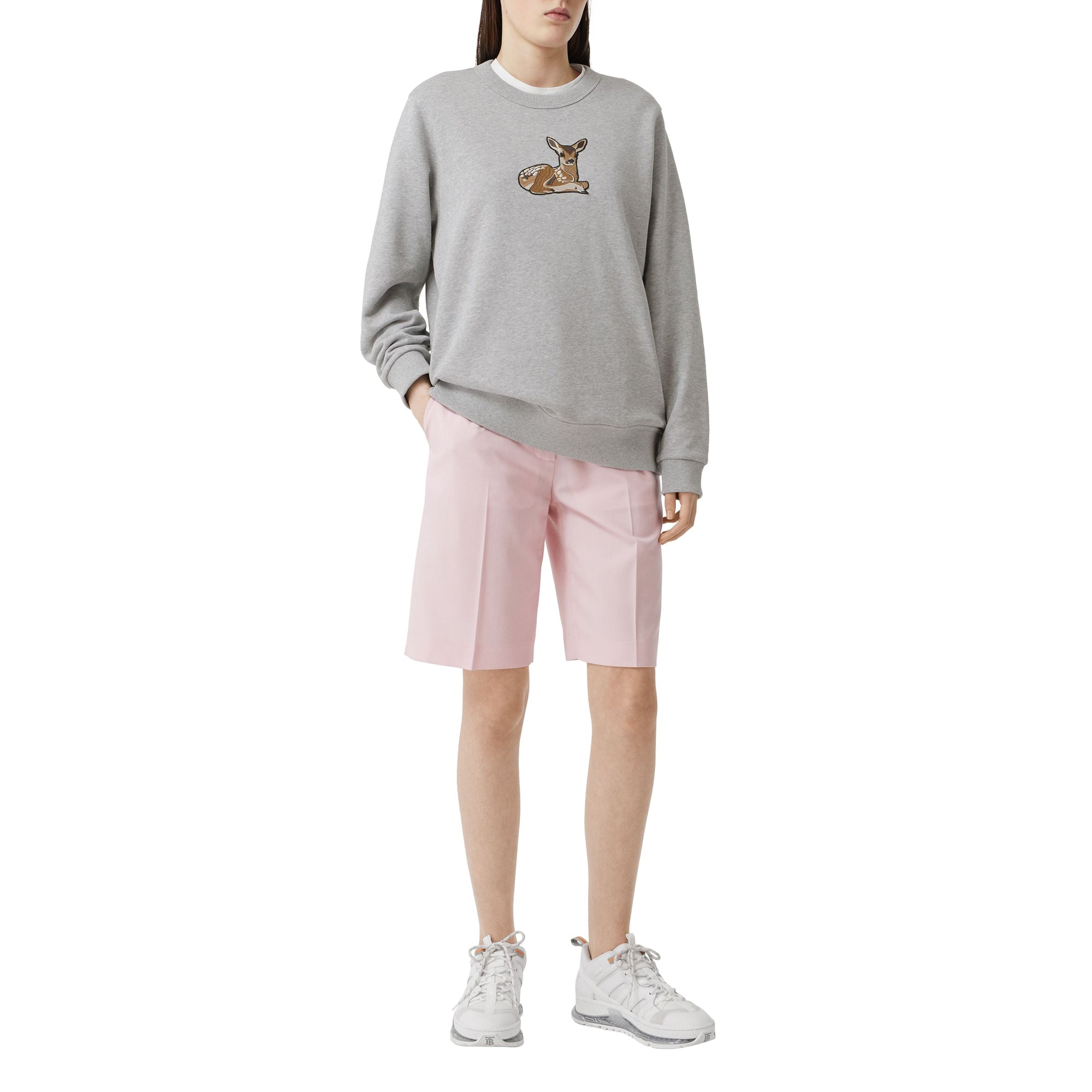 Sweat-shirt oversize en coton à motif daim - Pale Grey Melange