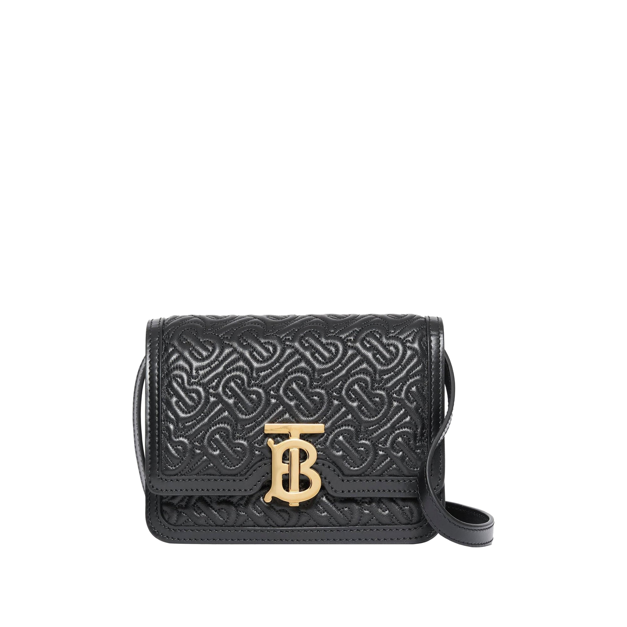 Mini sac TB en cuir d'agneau Monogram matelassé - Black & Gold