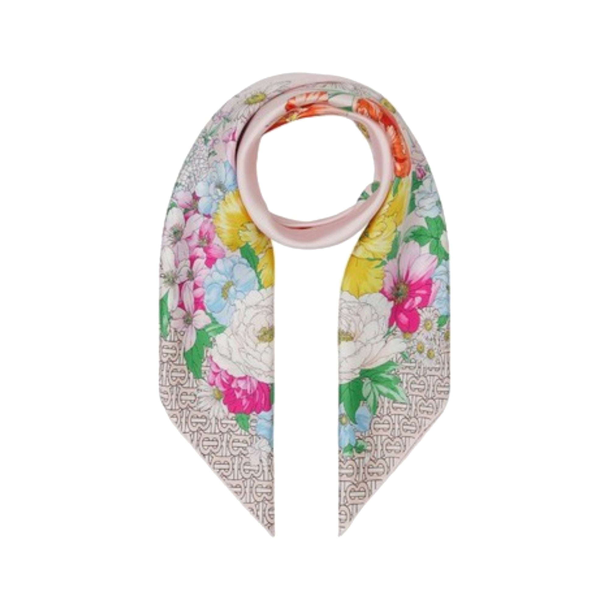 Carré de soie à imprimé floral et Monogram - Pale Pink