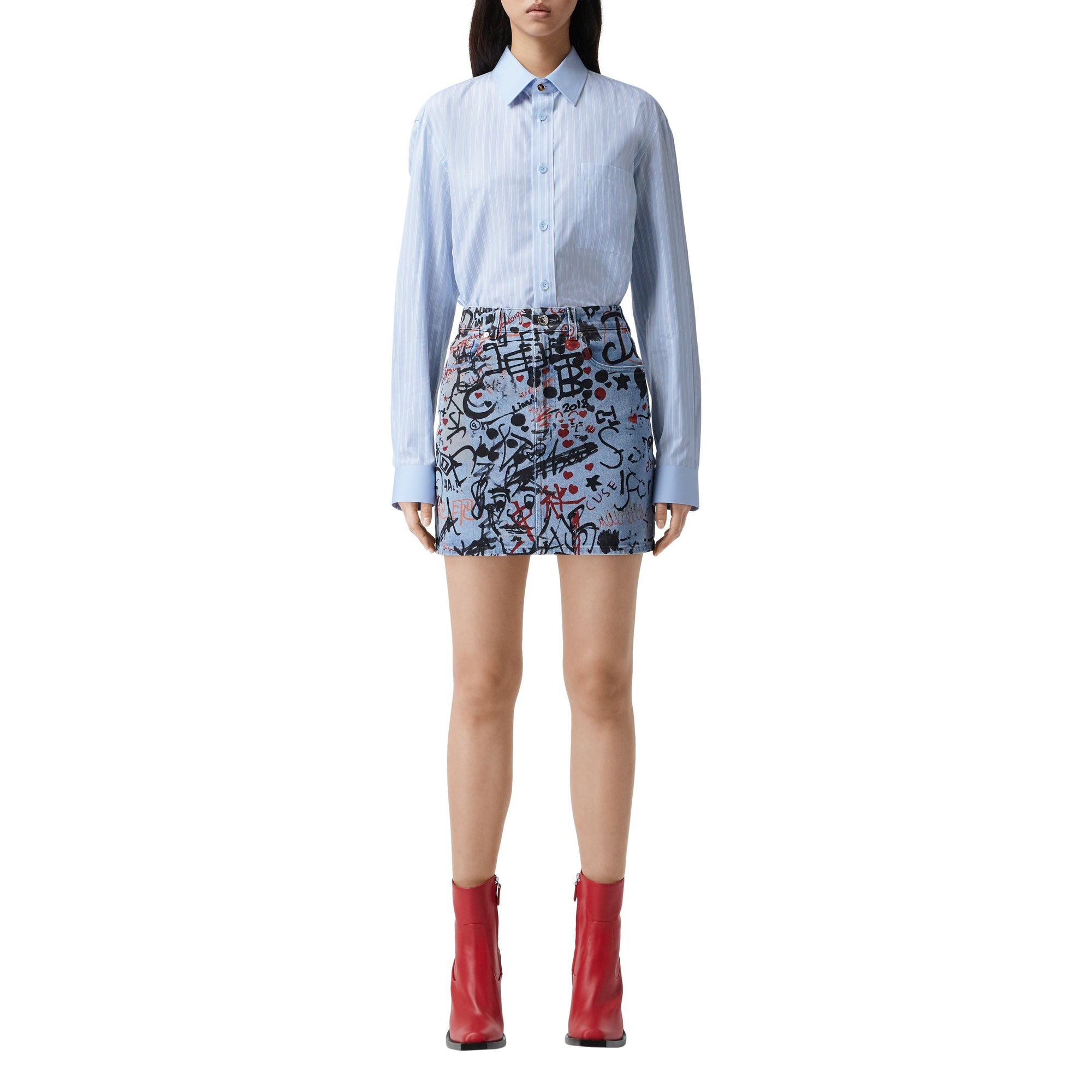 Chemise oversize en coton rayée - Pale Blue