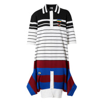 Robe polo déstructurée en laine mérinos rayée - Black