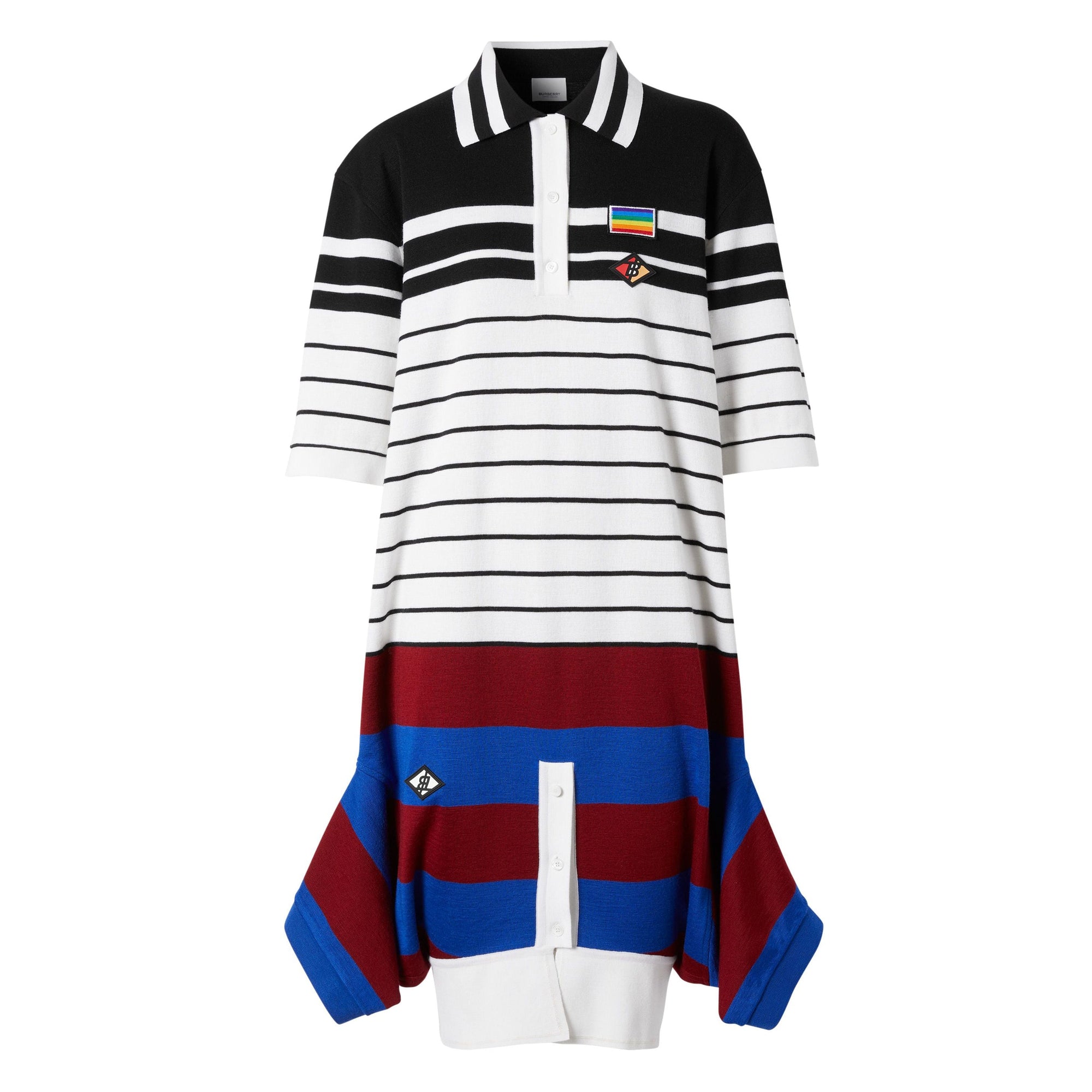 Robe polo déstructurée en laine mérinos rayée - Black