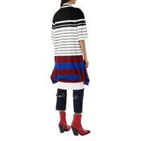 Robe polo déstructurée en laine mérinos rayée - Black