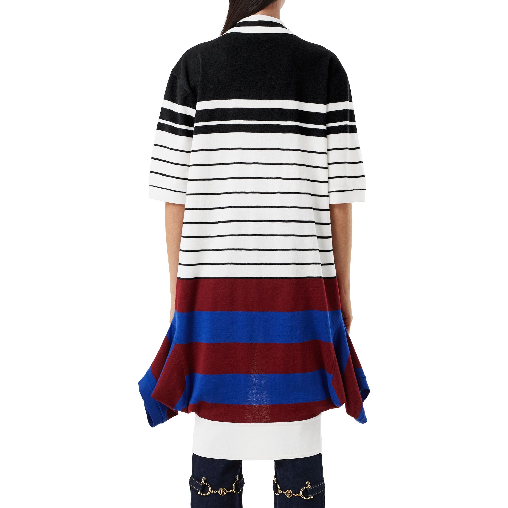 Robe polo déstructurée en laine mérinos rayée - Black