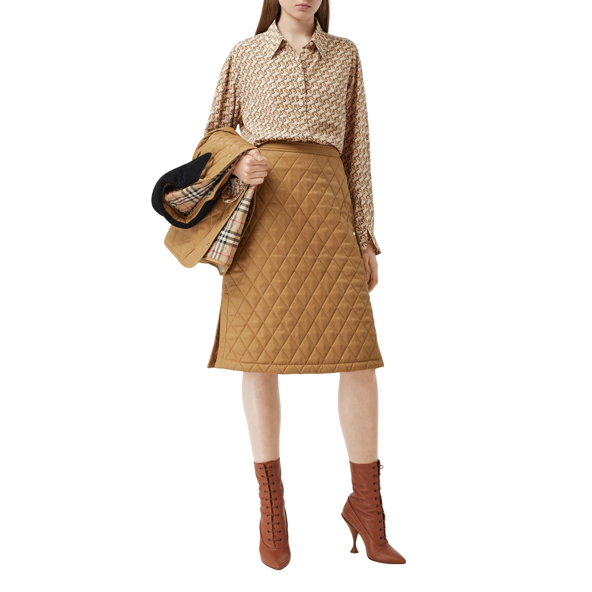 Jupe trapèze matelassée en sergé - Camel