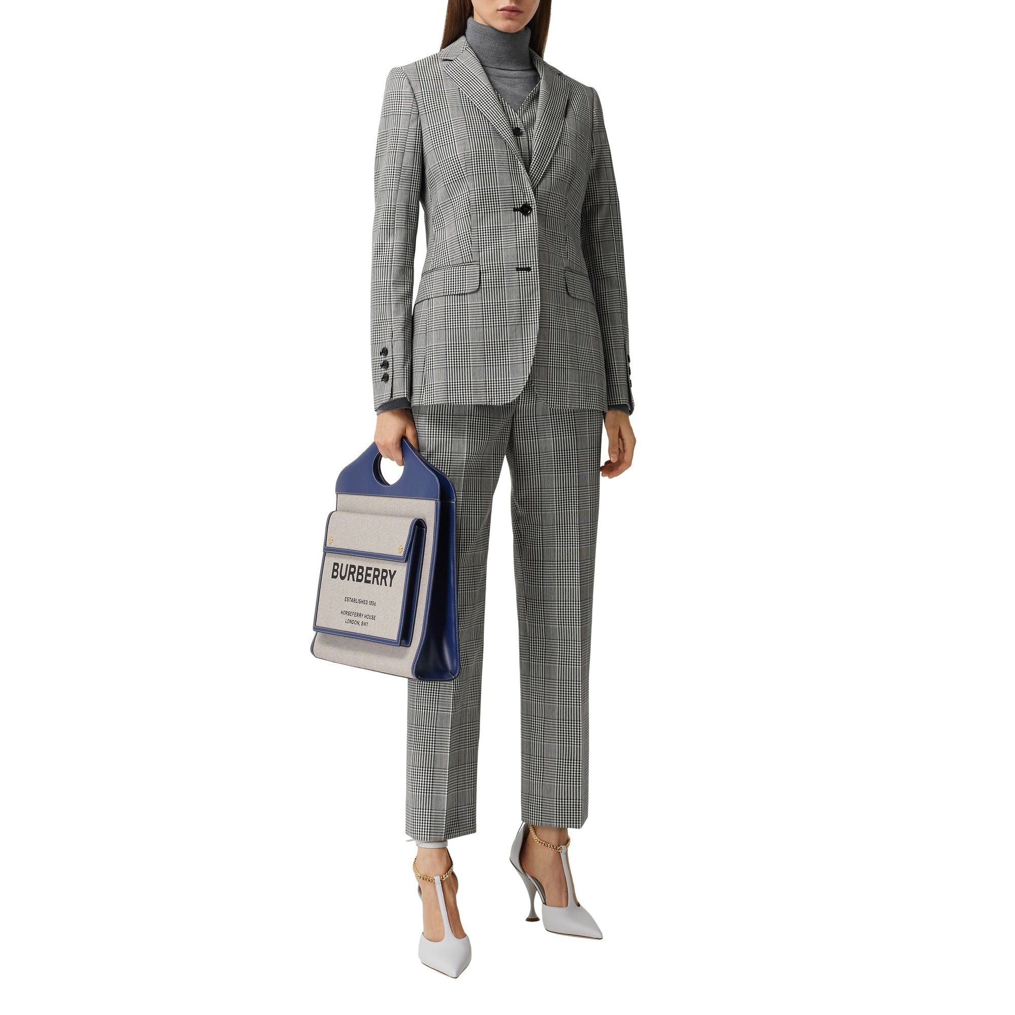 Sac pocket moyen en toile et cuir bicolore - Ink Navy