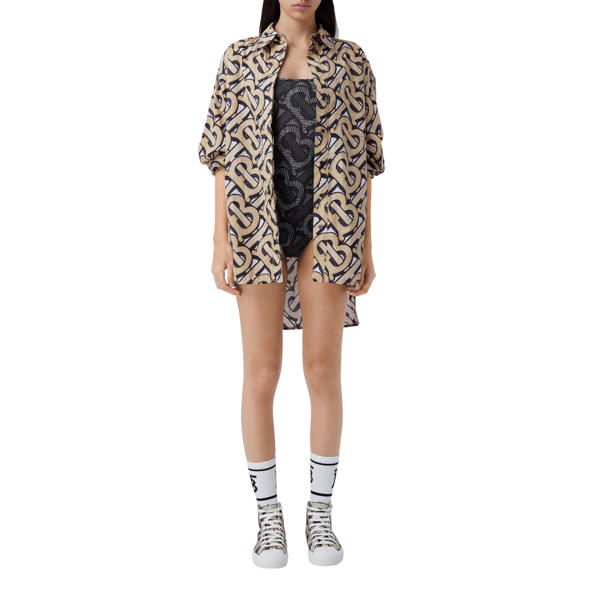 Chemise oversize en popeline de coton Monogram - Dark Beige