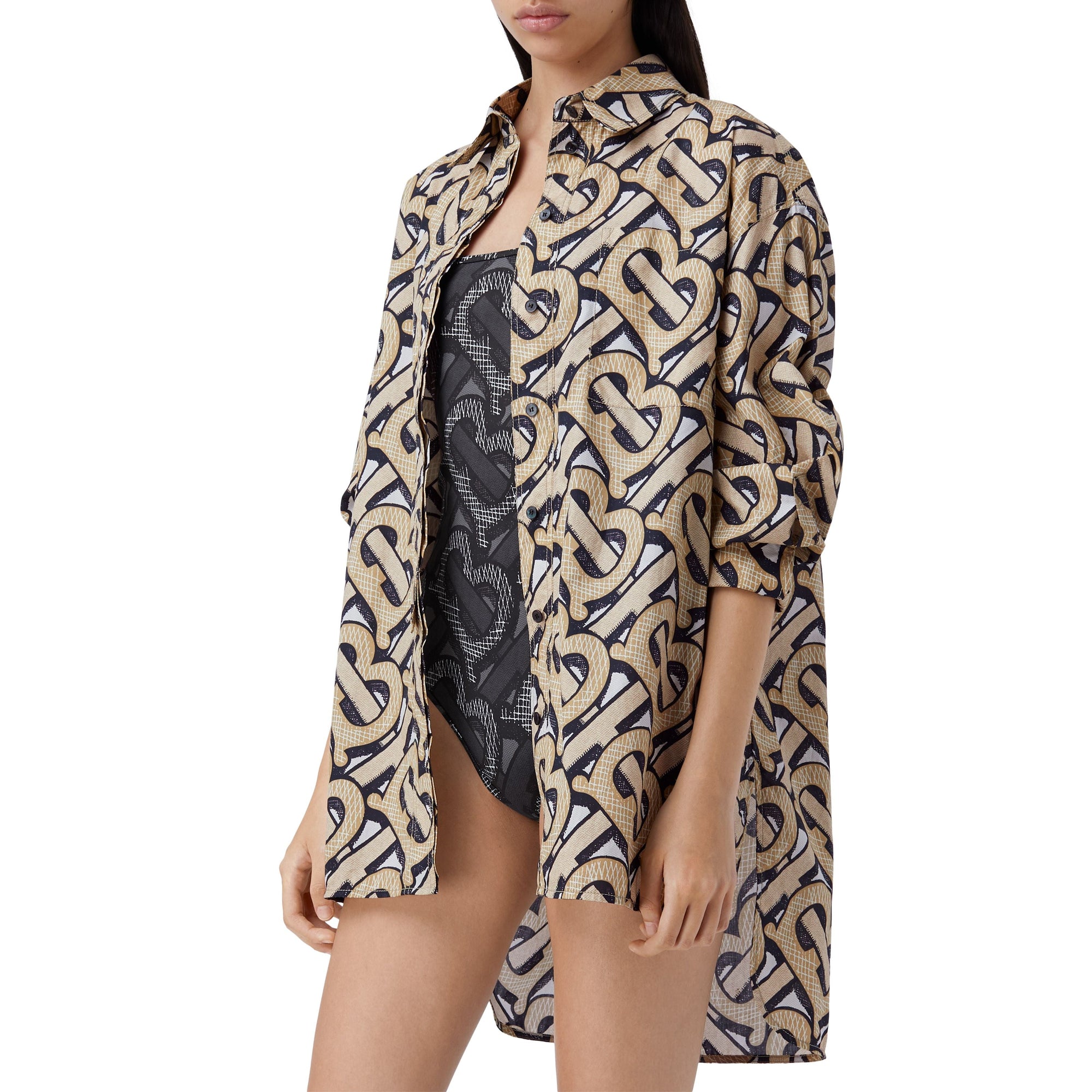 Chemise oversize en popeline de coton Monogram - Dark Beige