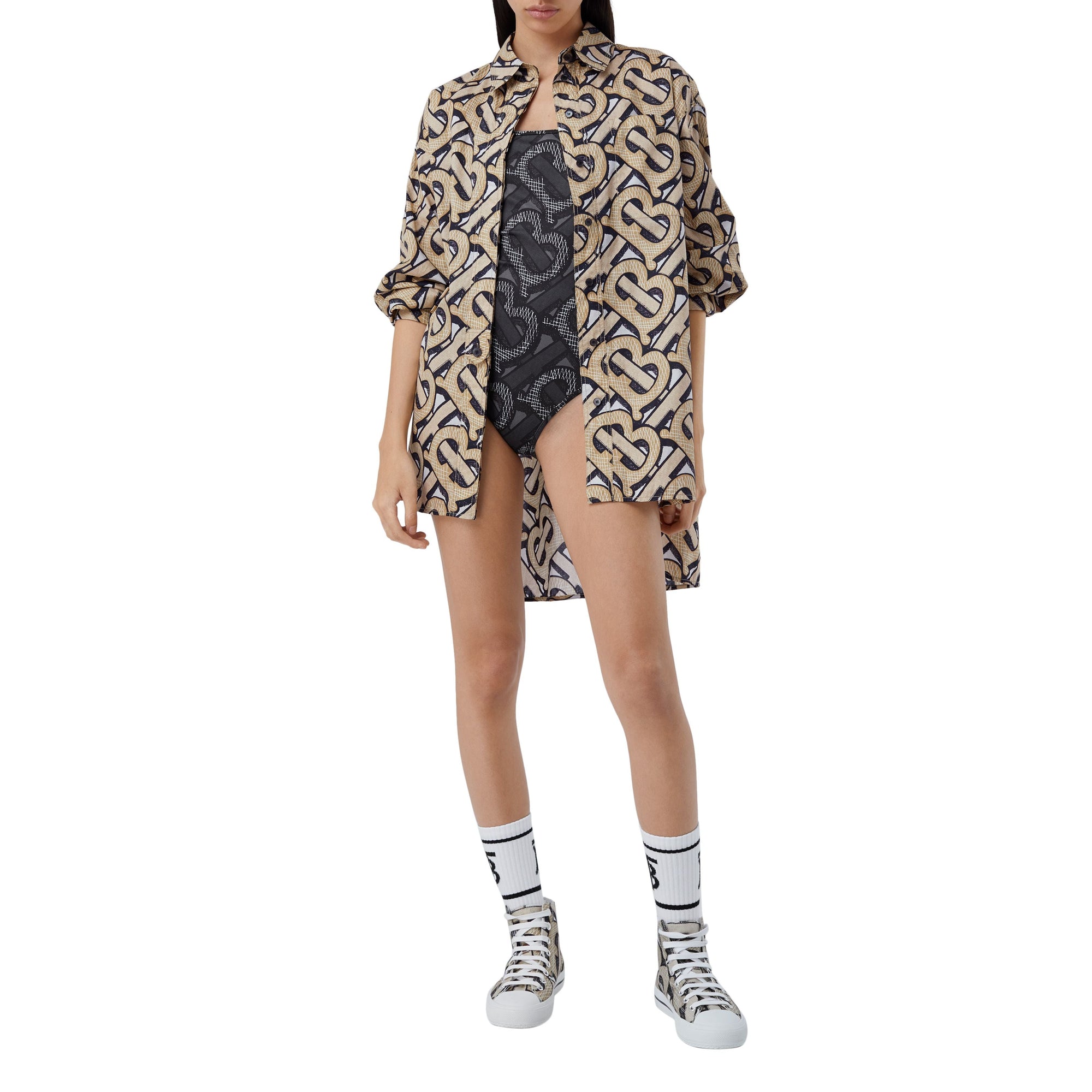 Chemise oversize en popeline de coton Monogram - Dark Beige