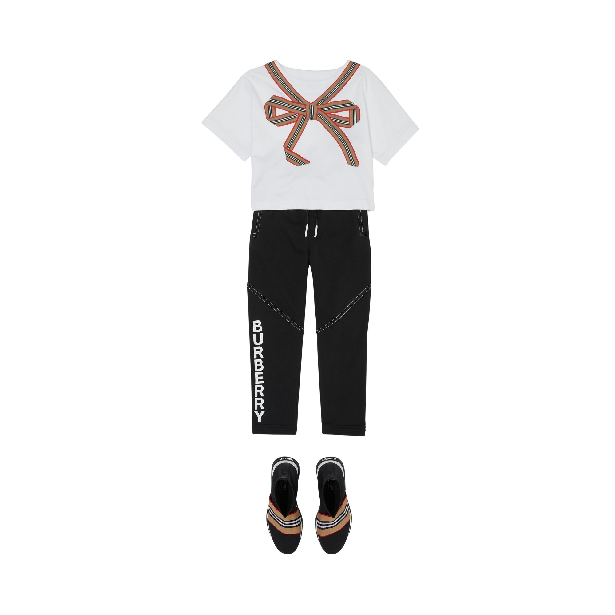 T-shirt en coton avec nœud à rayures iconiques - White