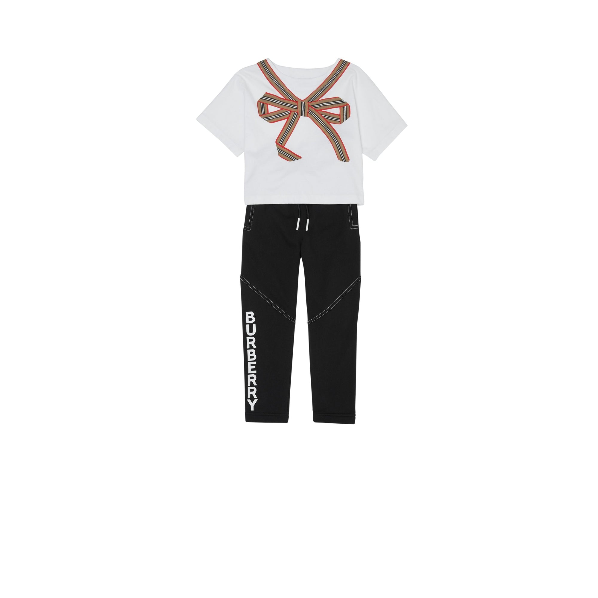 T-shirt en coton avec nœud à rayures iconiques - White