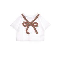T-shirt en coton avec nœud à rayures iconiques - White