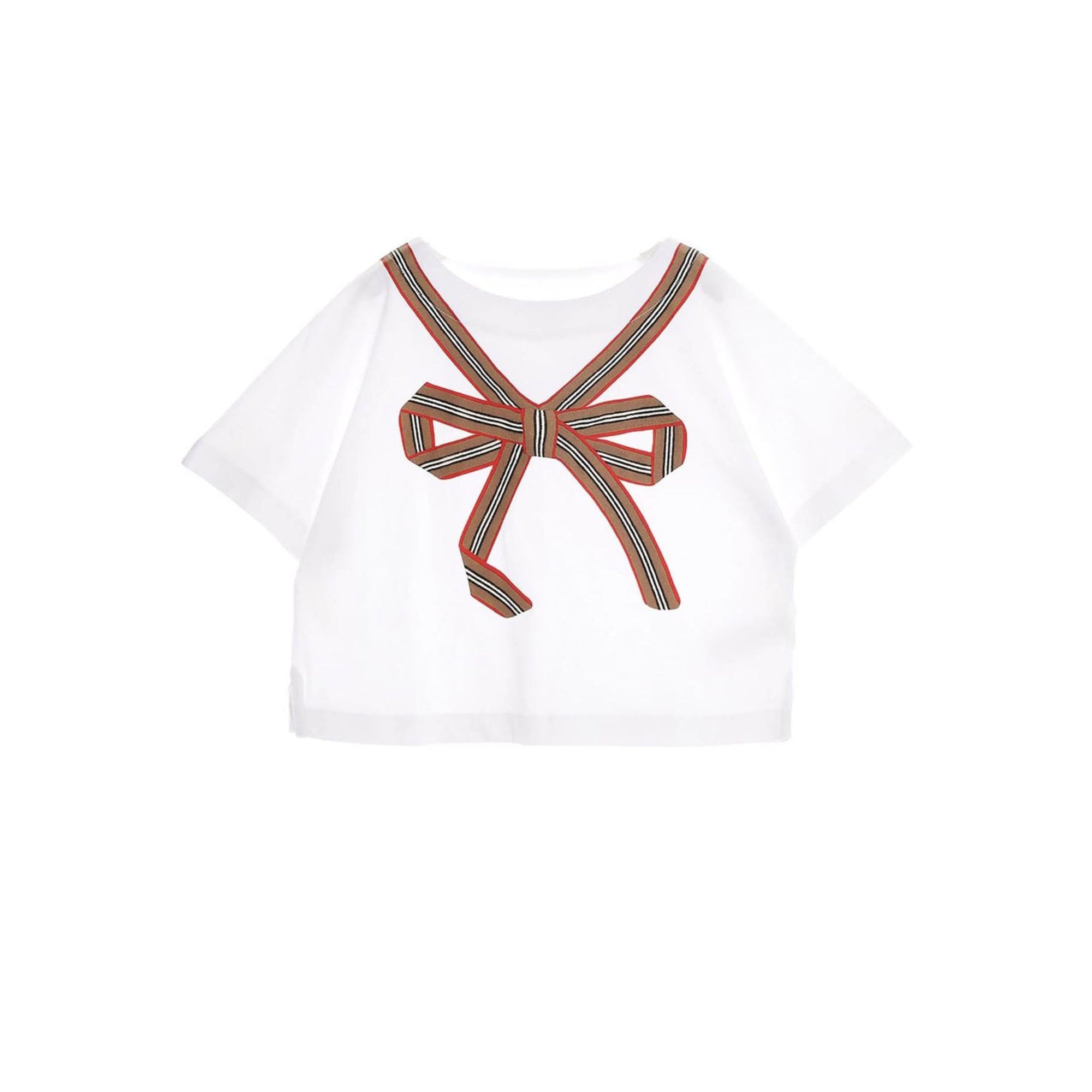 T-shirt en coton avec nœud à rayures iconiques - White