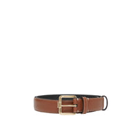 Ceinture classique en cuir surpiqué - Tan & Light Gold
