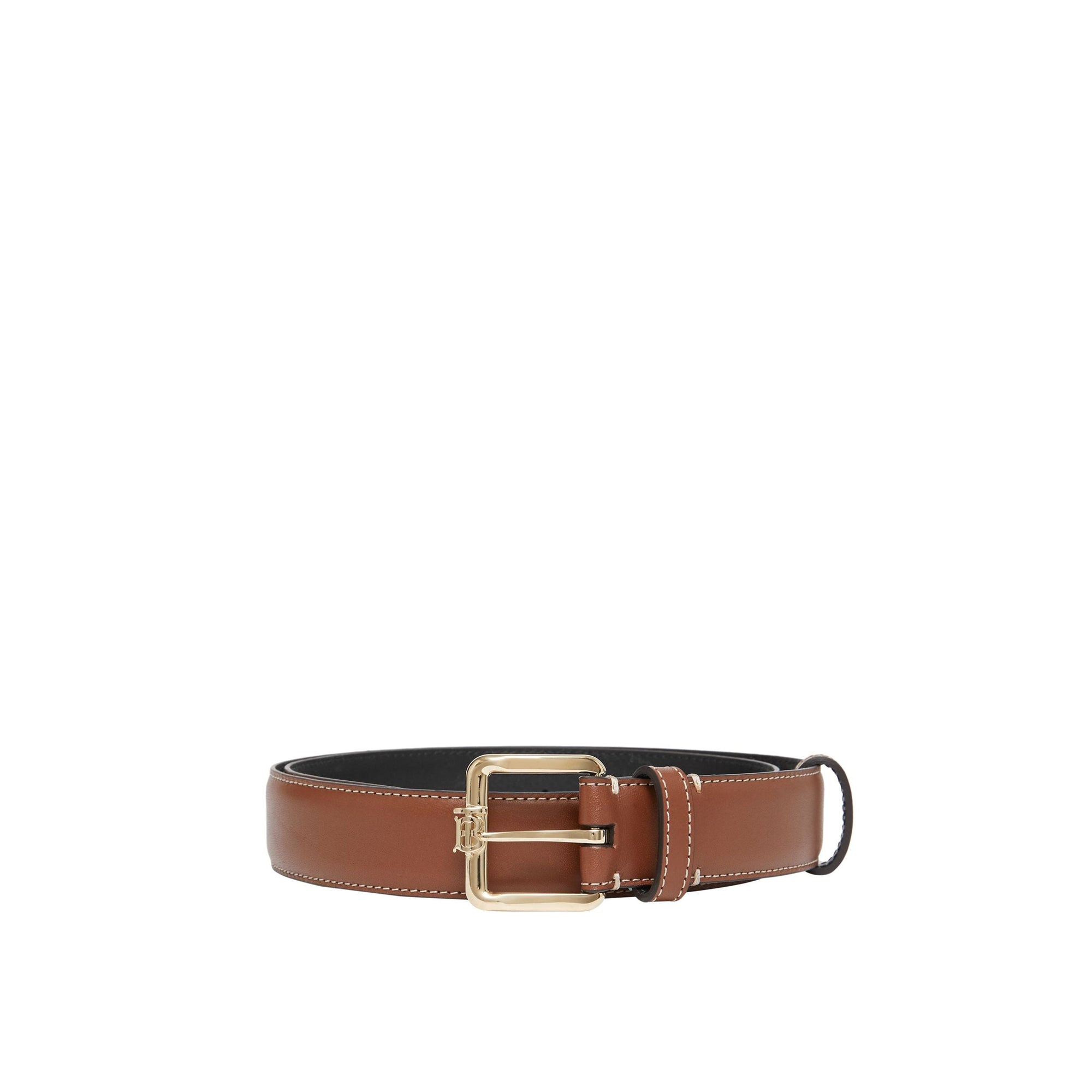 Ceinture classique en cuir surpiqué - Tan & Light Gold