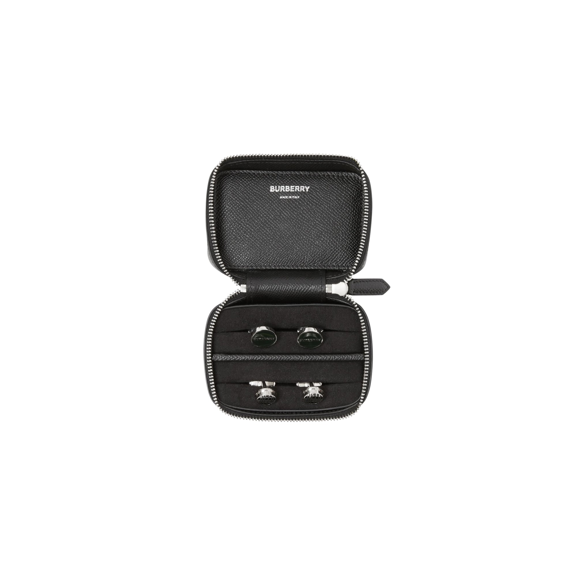 Étui à boutons de manchette à rayures en cuir grainé - Black