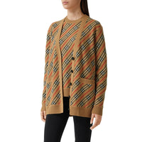 Cardigan rayé en laine mélangée - Camel