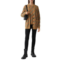 Cardigan rayé en laine mélangée - Camel