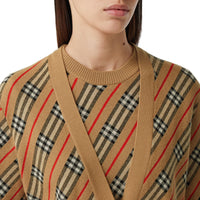 Cardigan rayé en laine mélangée - Camel