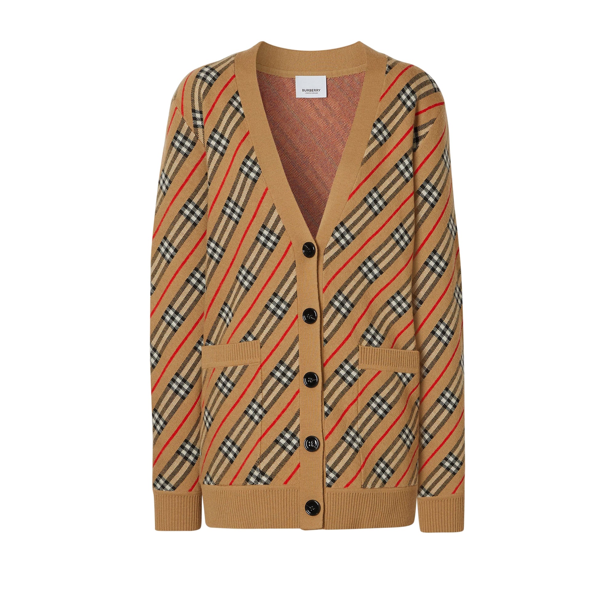 Cardigan rayé en laine mélangée - Camel