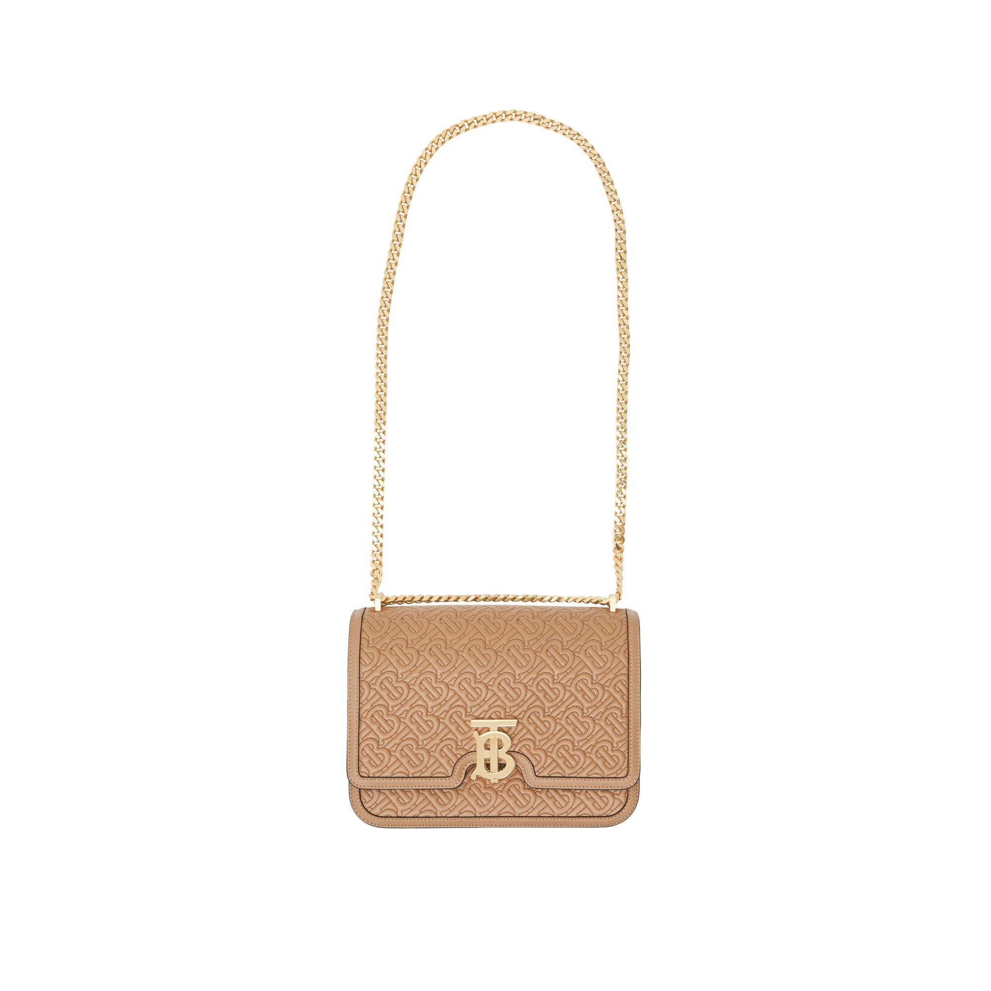 Sac TB moyen en cuir d'agneau Monogram matelassé - Honey