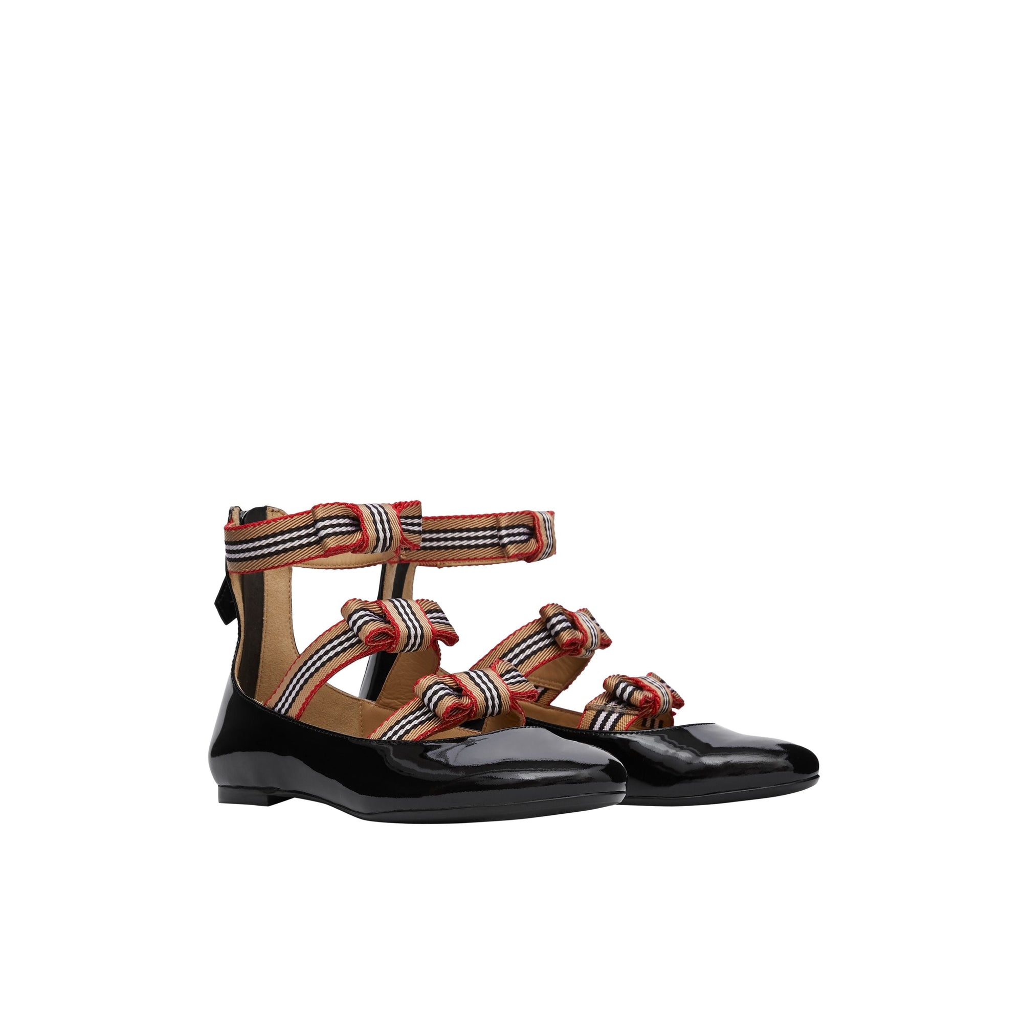 Ballerines en cuir verni à rayures iconiques - Black