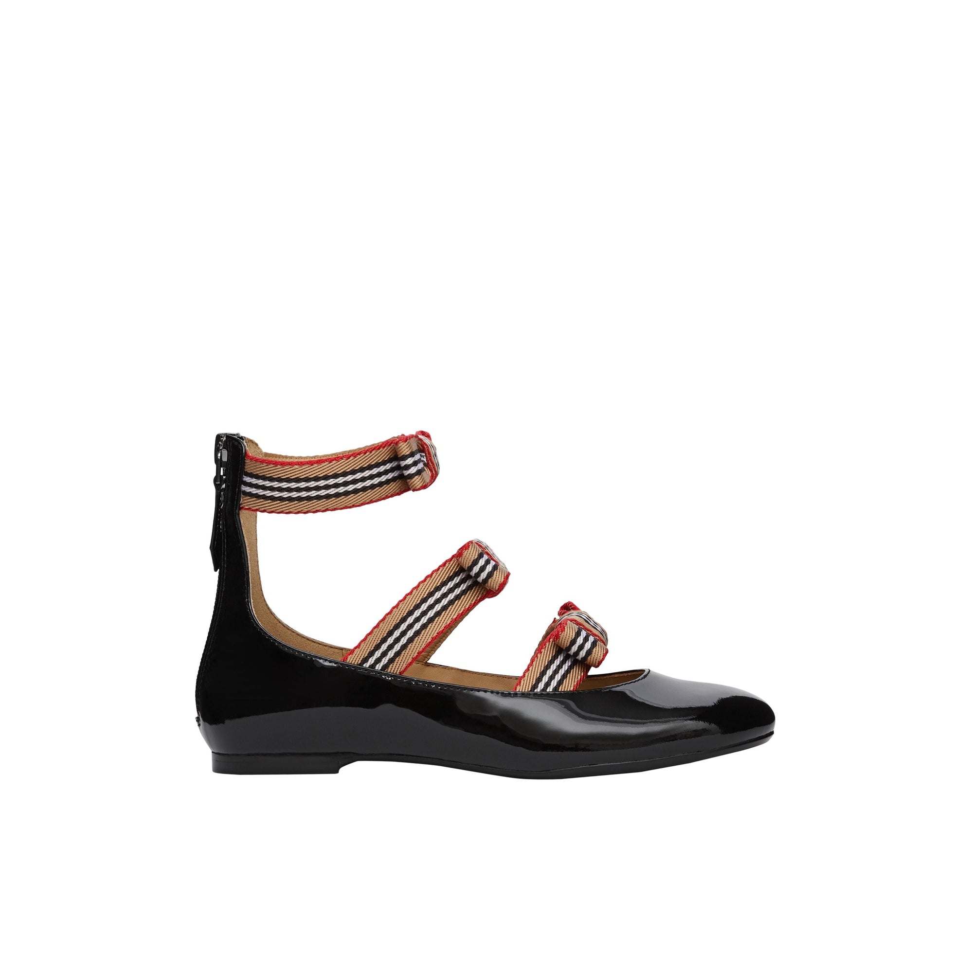 Ballerines en cuir verni à rayures iconiques - Black