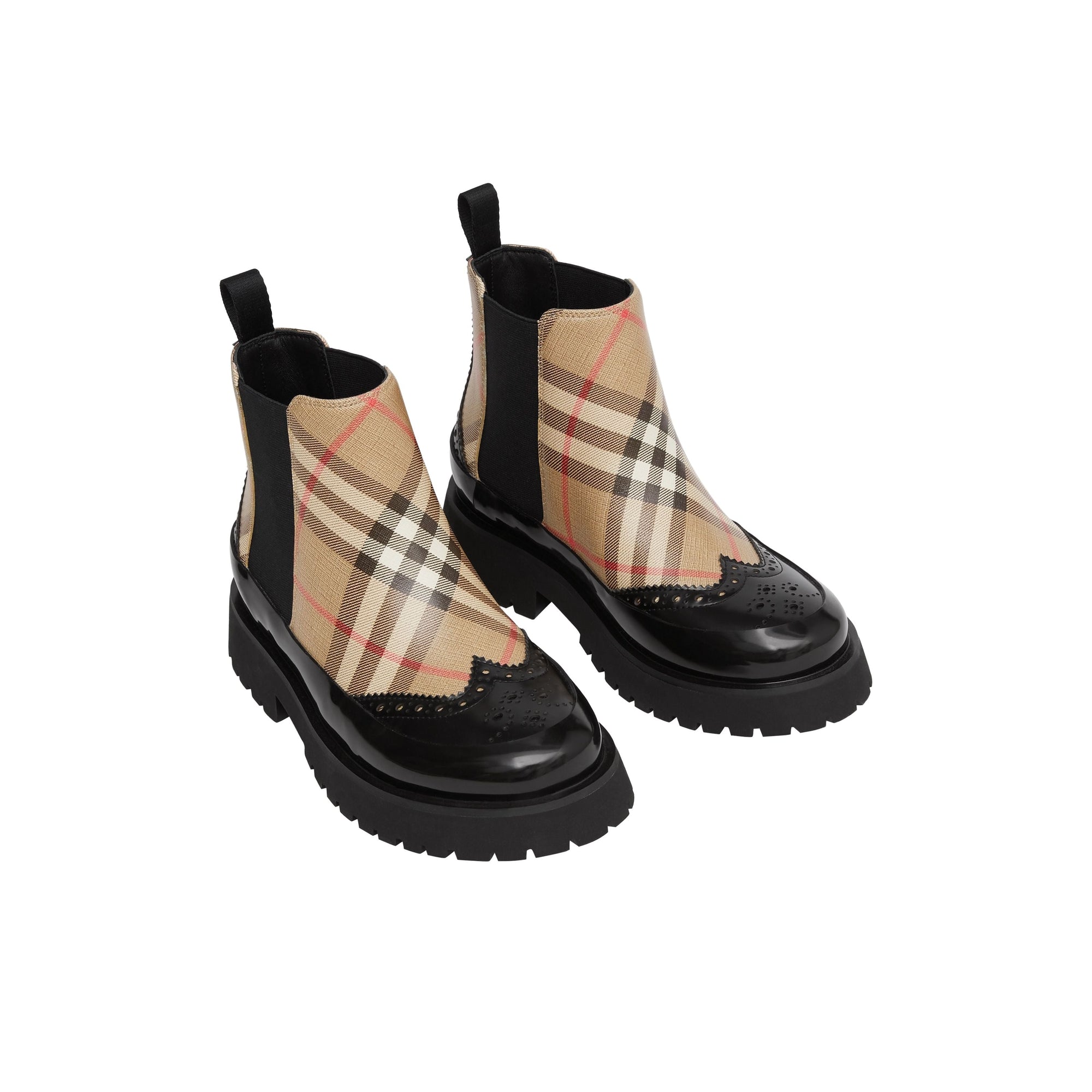Bottines Chelsea en cuir à motif Vintage check - Archive Beige
