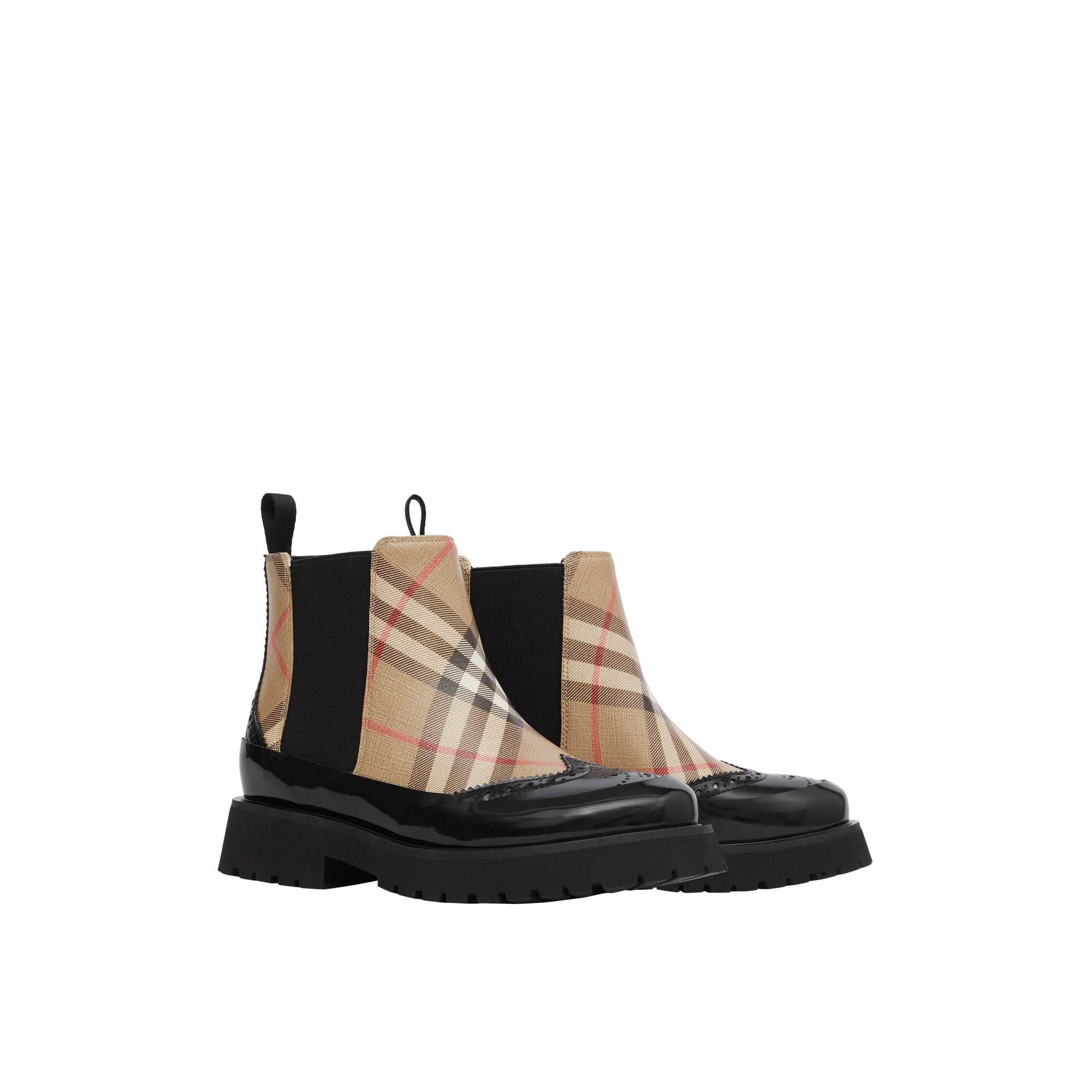 Bottines Chelsea en cuir à motif Vintage check - Archive Beige
